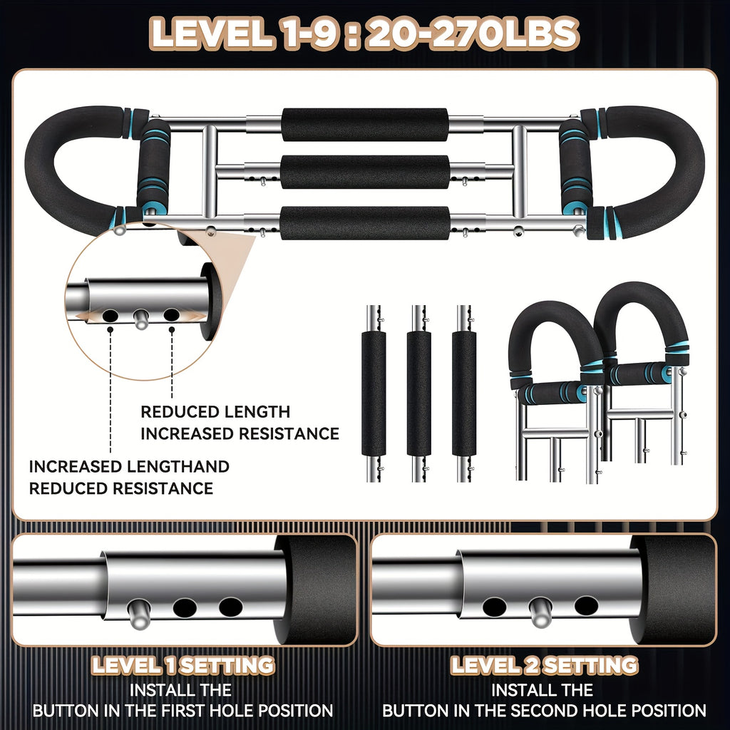 Arm Training Spring Exercise Bar 3-Speed Adjustable Resistance – Forearm Triceps Chest Exerciser Detachable Portable Home Gym Fitness Equipment – Upper Body Strength Trainer for Men & Women