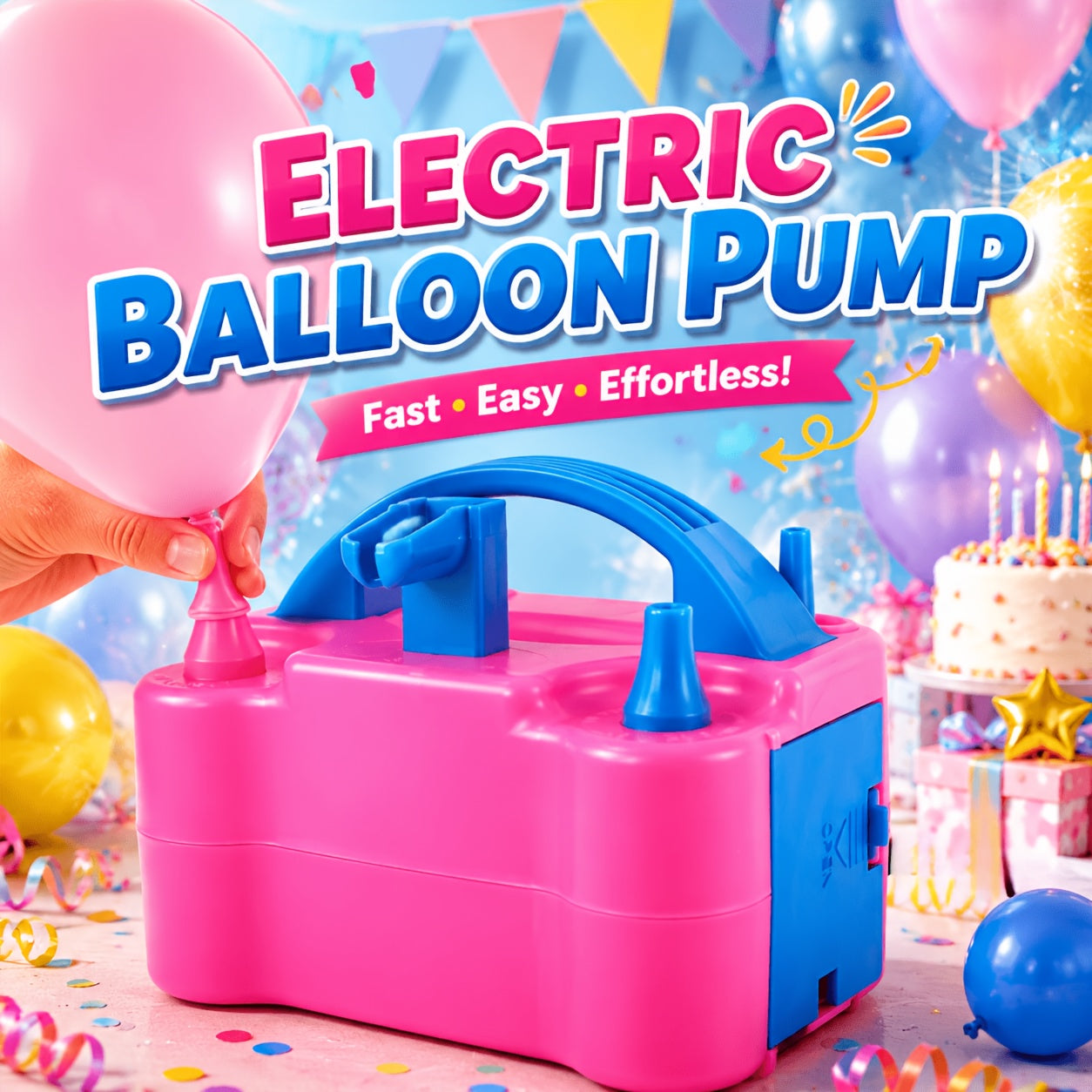 Electric Balloon Inflator Pump with Tying Tool Dual Nozzles Portable Battery Operated for Party Birthday Wedding Decorations