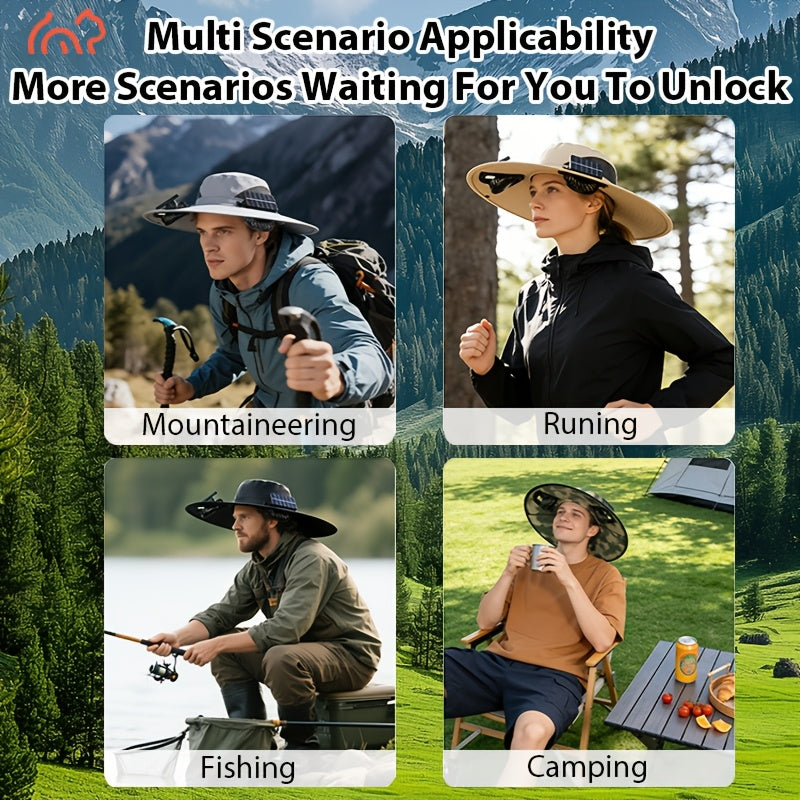 USB Rechargeable Dual Fan Hat Solar Sun Cap with Adjustable Strap Powerful Airflow Long Battery Life Cooling Hat for Fishing Hiking Camping Gardening Outdoor Activities