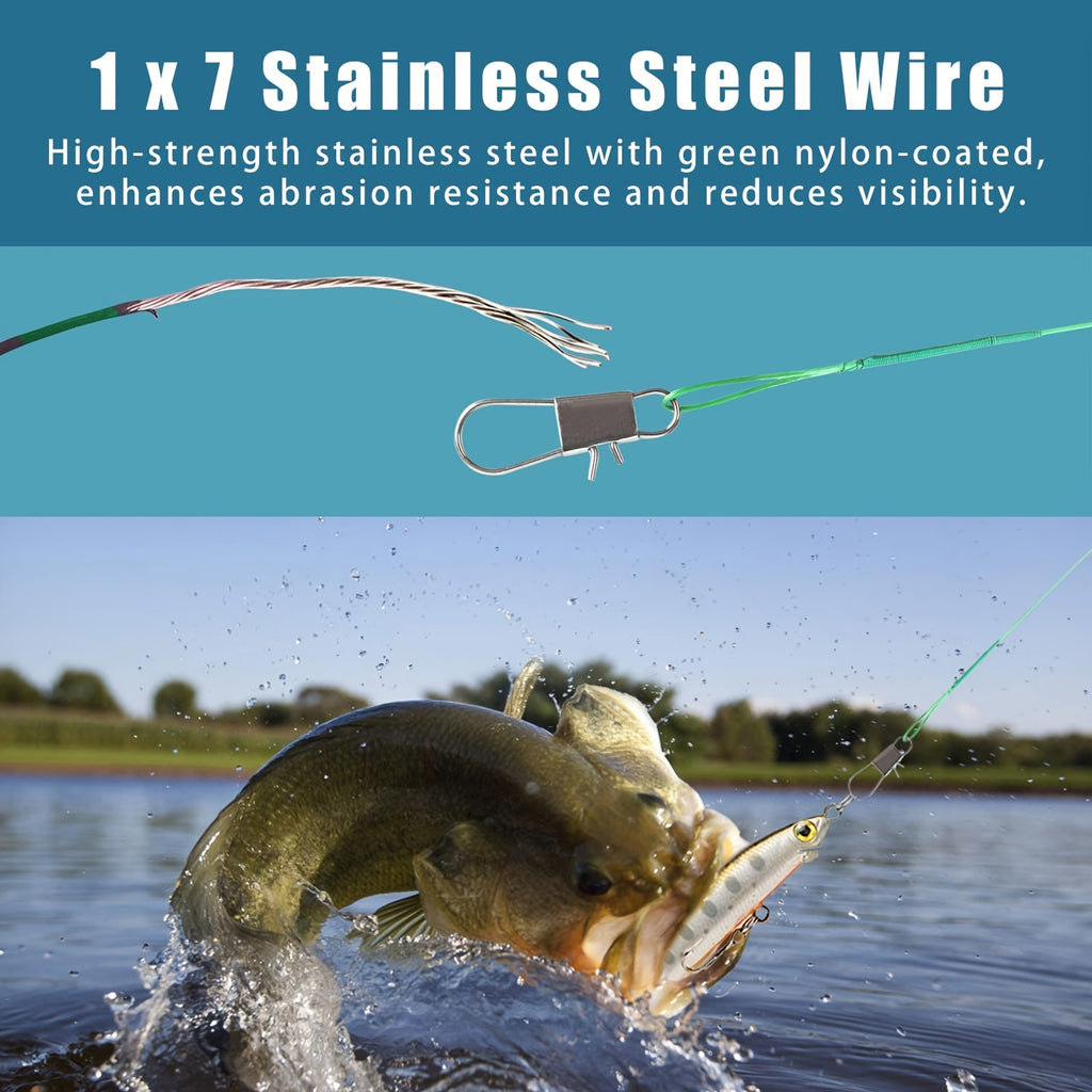 Steel Wire Fishing Leaders 100 Pcs – Anti-Bite Stainless Steel Pre-Rigged with Swivels & Snaps for Pike Musky Barracuda Bass Saltwater Freshwater Predator Fishing – 10–44LB Pull Strength Trace Wire Rig