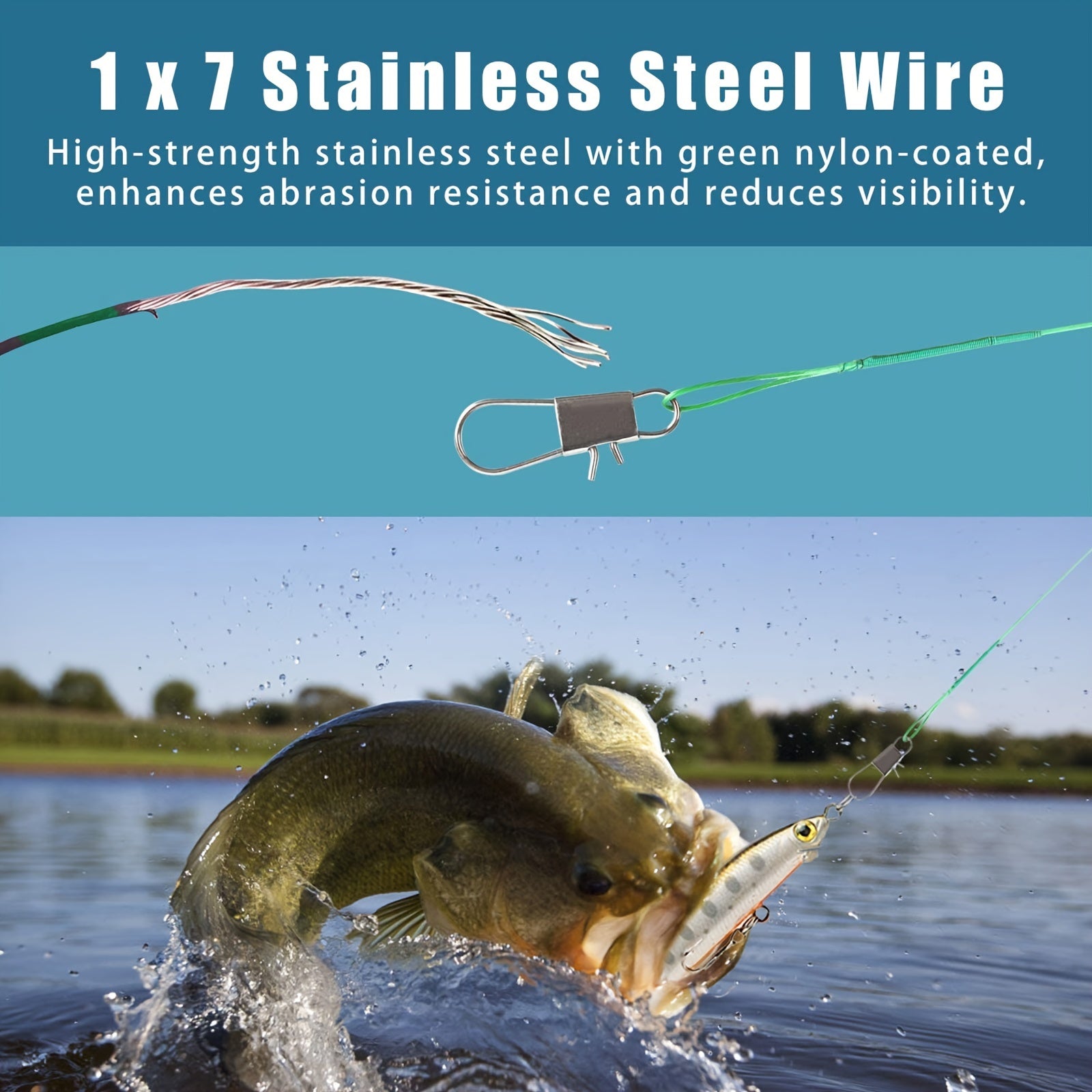 Steel Wire Fishing Leaders 100 Pcs – Anti-Bite Stainless Steel Pre-Rigged with Swivels & Snaps for Pike Musky Barracuda Bass Saltwater Freshwater Predator Fishing – 10–44LB Pull Strength Trace Wire Rig