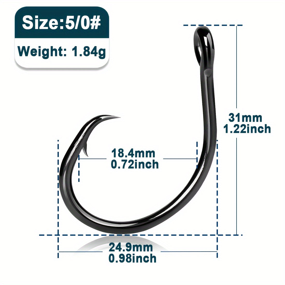 Circle Hooks for Fishing 50 Pack – High Carbon Steel Wide Gap Non-Offset Bait Hooks for Catfish, Bass, Salmon, Trout, Saltwater & Freshwater, Sizes 1# to 6/0#, Catch & Release Friendly