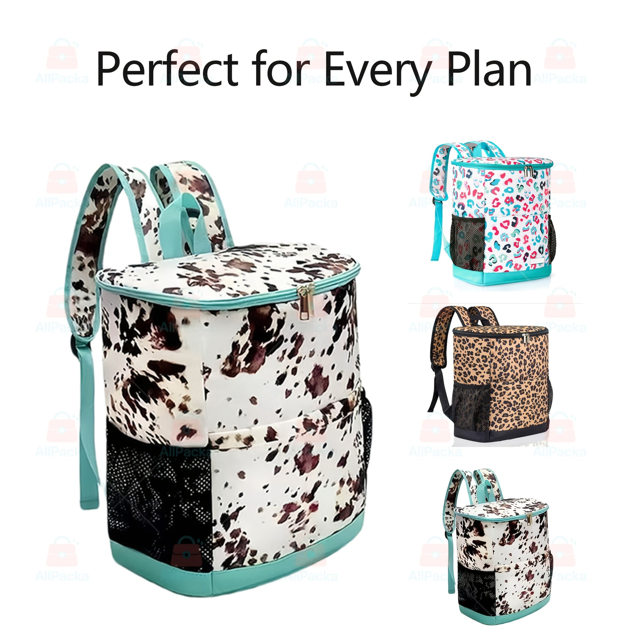 Insulated Cooler Backpack 30-Can Leopard Print Nylon Portable Cooler Bag with Mesh Pockets Adjustable Straps for Beach Camping Picnic Outdoor Travel Daily Use