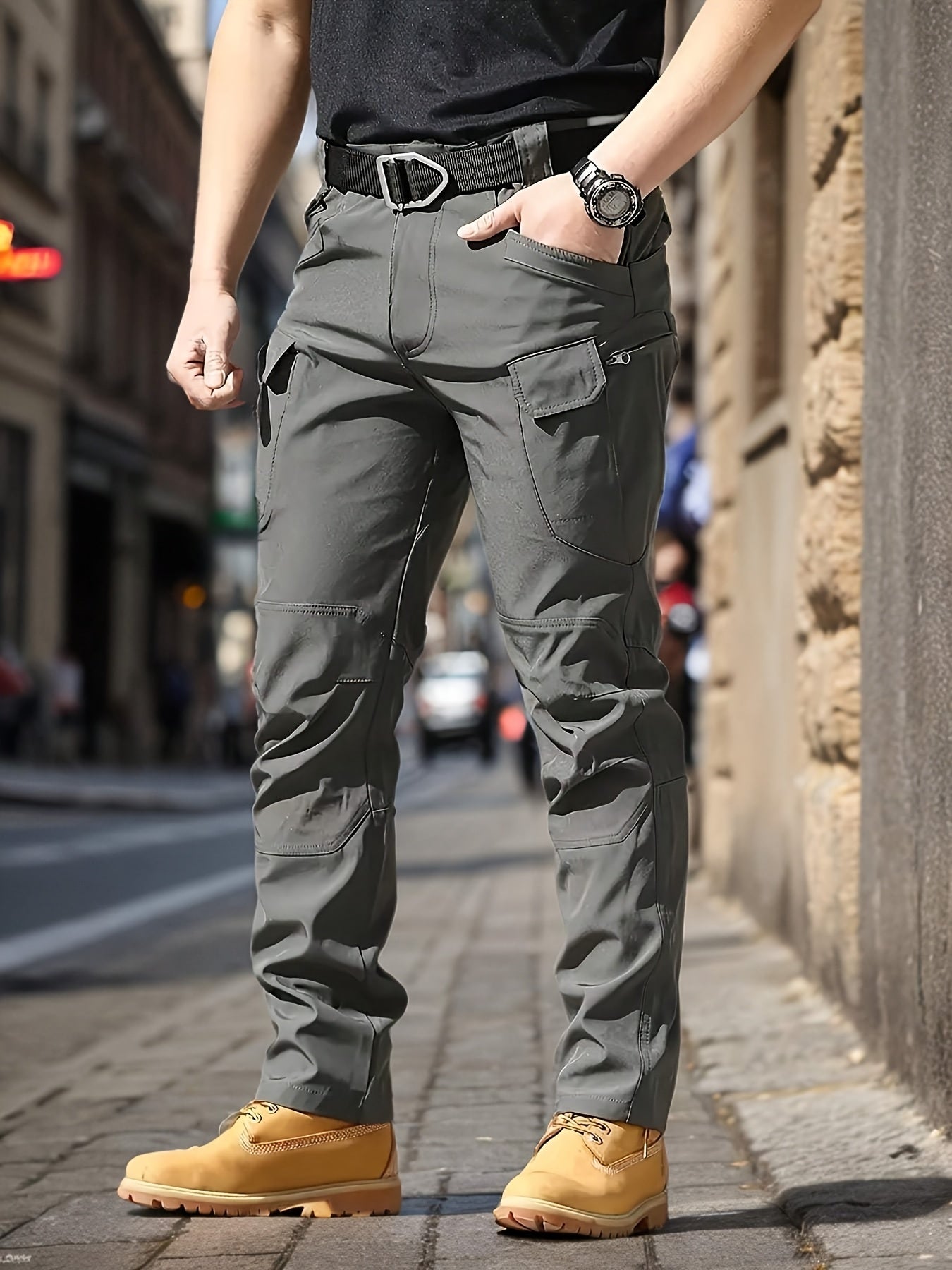 Men's Tactical Cargo Pants Lightweight – Quick Dry Breathable Polyester, Multiple Pockets, Relaxed Fit, Belt Included, All Season Hiking & Outdoor Work Pants, Sizes M–XXXL