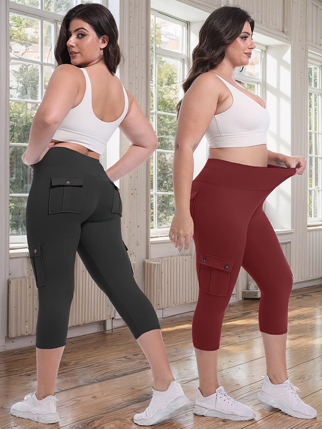 2pcs Capri Leggings Set Women High Waist Butt Lifting Yoga Workout Pants Tummy Control 4-Way Stretch Activewear S-XXL