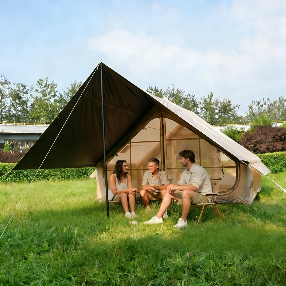 Inflatable Glamping Tent for 4-6 Person – 4-Season Large Luxury Air Tent with Optional Skylight & Stove Jack, Manual Pump Included, Windproof Family Camping Shelter (6.3-12 sqm)