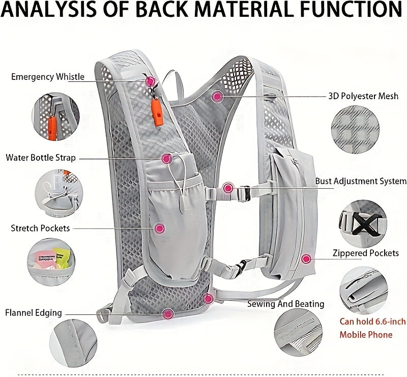 Breathable Hydration Vest Backpack for Running Cycling & Hiking – Lightweight Water Bag Sports Vest for Trail Marathon Triathlon Off-Road, Unisex Men & Women, Gray & Black