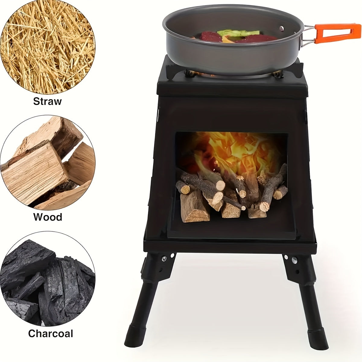 Wood Burning Camp Stove – Portable Cast Iron Outdoor Cooking Stove & Heater for Camping, Hiking, BBQ, Picnic, Off-Grid & Emergency Preparedness