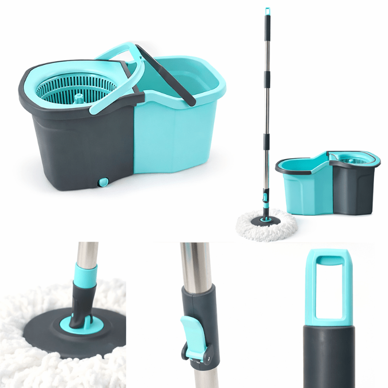 360° Spin Mop and Bucket Set with Wringer - Stainless Steel Handle, Microfiber Refills, Spinning Floor Cleaning System for Hardwood, Tile & Laminate