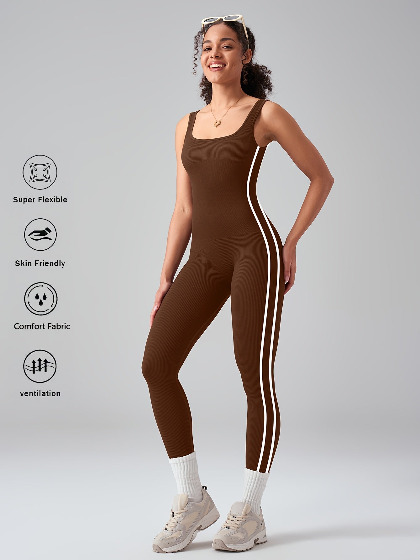 Women's Sleeveless Square Neck Jumpsuit 90% Nylon Stretch Bodysuit for Yoga Pilates Running Fitness Exercise Gym Workout One Piece S M L XL Multicolor
