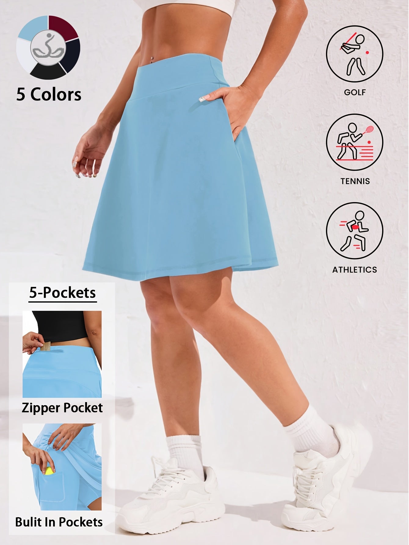 Women's Knee-Length Skort 20-Inch High Waist with 5 Pockets Built-In Shorts Long Athletic Skirt for Tennis Golf Workout Casual Wear S-XXL