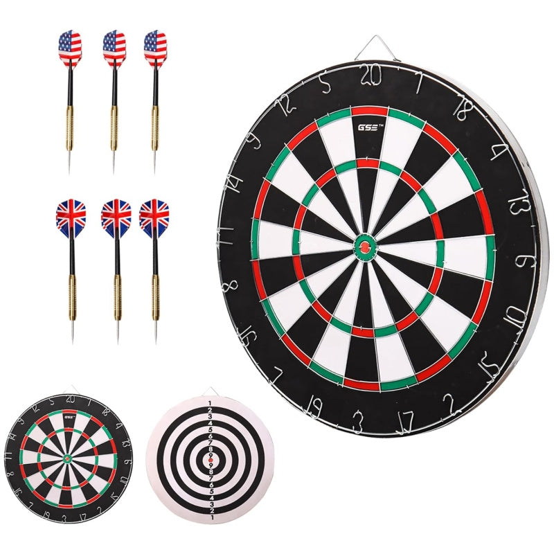 18" Professional Sisal Bristle Dartboard Set with 6 Steel Tip Darts – Regulation Size Double-Sided High-Density Brazilian Hemp for Training Competition Game Night