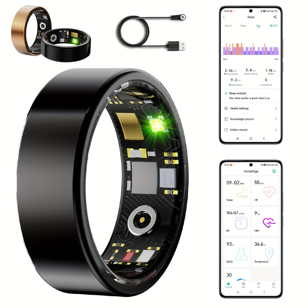 Smart Health Ring with Sleep Tracking – Wearable Fitness Ring with Pedometer, Calories, Distance & HRV Monitoring, Bluetooth 5.3, Waterproof, Compatible with iPhone & Android, Sizes #7-#13