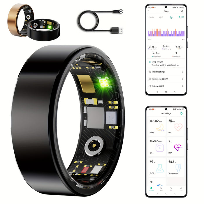 Smart Health Ring with Sleep Tracking – Wearable Fitness Ring with Pedometer, Calories, Distance & HRV Monitoring, Bluetooth 5.3, Waterproof, Compatible with iPhone & Android, Sizes #7-#13