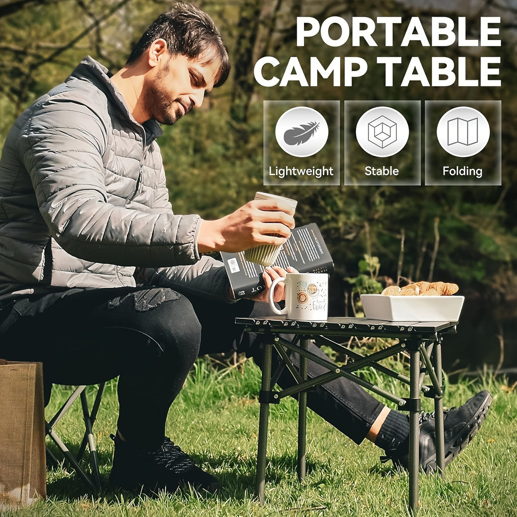 Portable Folding Camping Table Lightweight with Carrying Bag - Compact Foldable Outdoor Table with Sturdy Legs for Picnic BBQ Beach Hiking Tailgating - Durable Black Camp Table for Outdoor Adventures