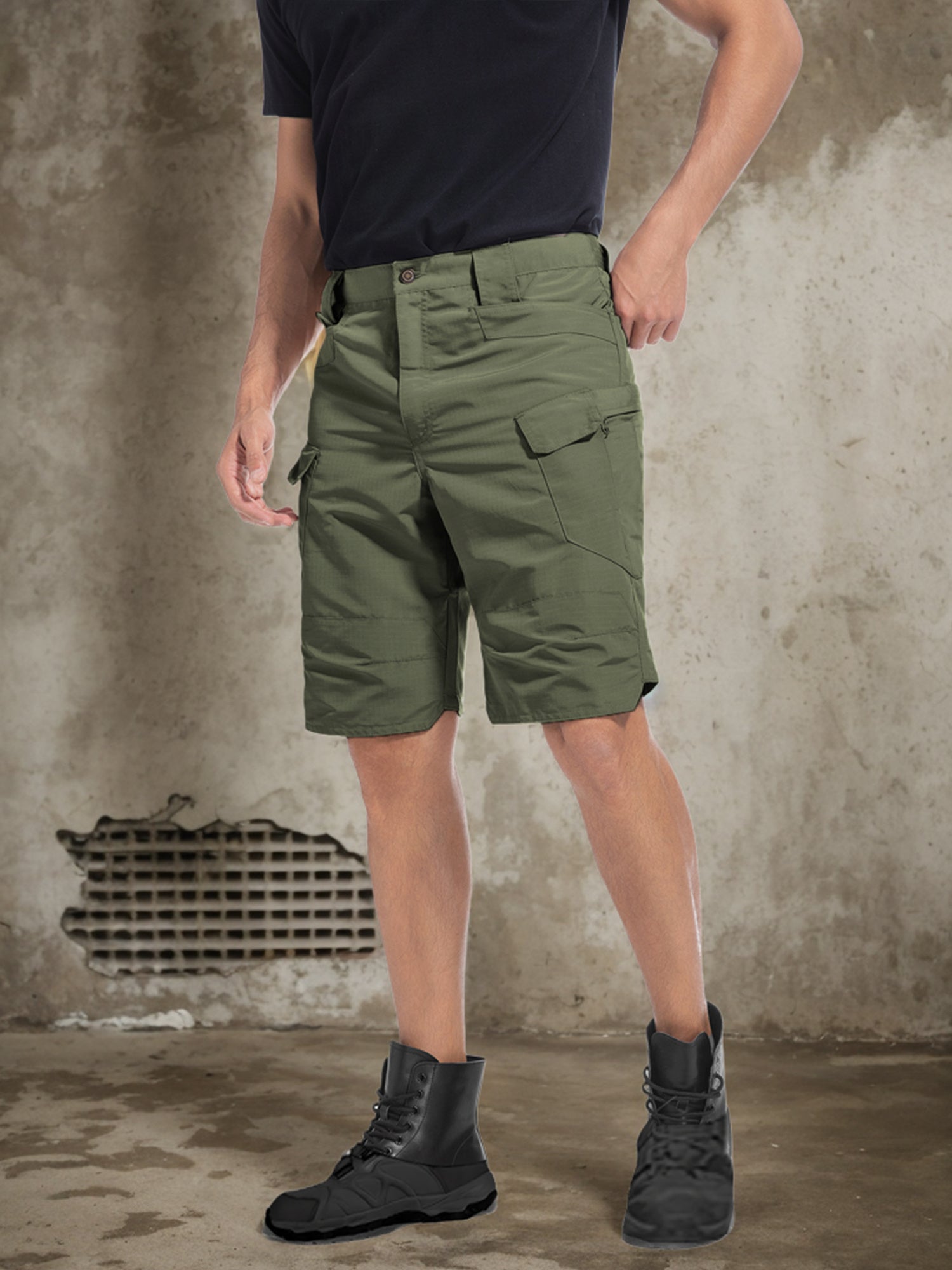 Cargo Shorts for Men 2 Pack – Multi-Pocket 100% Polyester Regular Fit Outdoor Hiking Work Casual Shorts S-XXXL (Black, Gray, Khaki, Army Green)