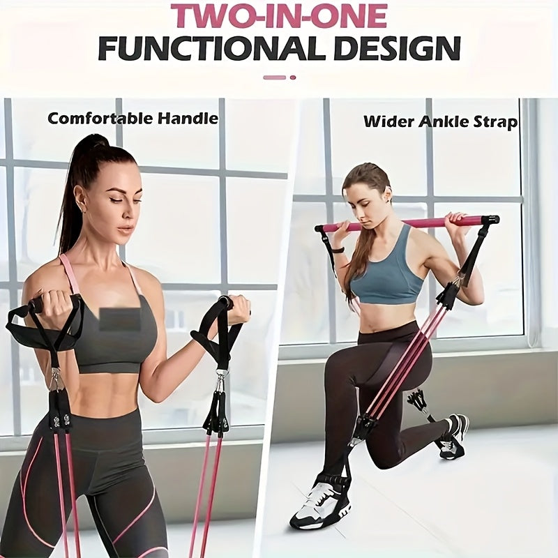 Pilates Bar Kit 8-Piece with 4 Resistance Bands 150 LBS – Portable Home Gym Fitness Set with Ankle Straps & Drawstring Backpack for Men & Women, Full Body Workout Equipment
