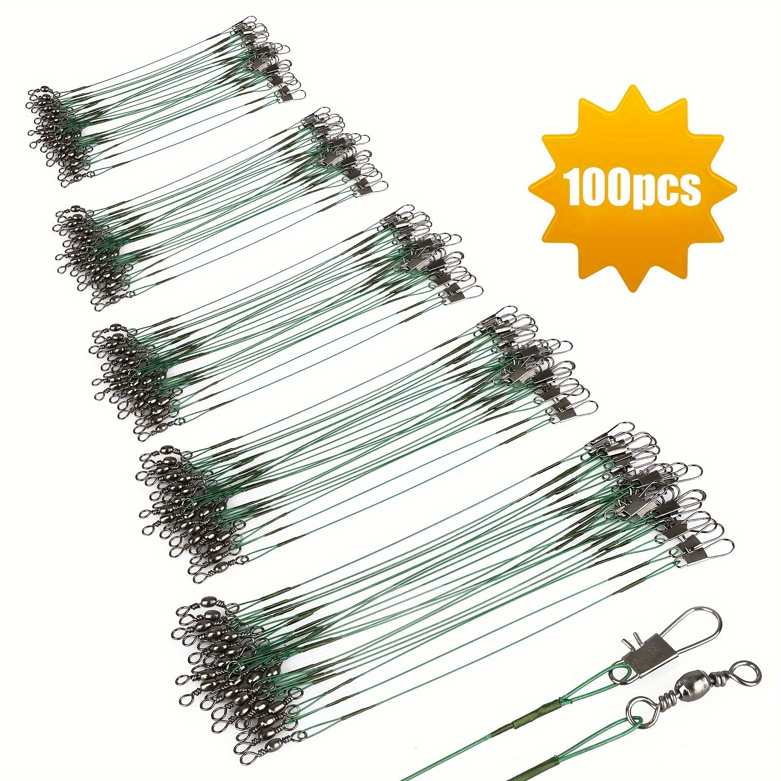 Steel Wire Fishing Leaders 100 Pcs – Anti-Bite Stainless Steel Pre-Rigged with Swivels & Snaps for Pike Musky Barracuda Bass Saltwater Freshwater Predator Fishing – 10–44LB Pull Strength Trace Wire Rig