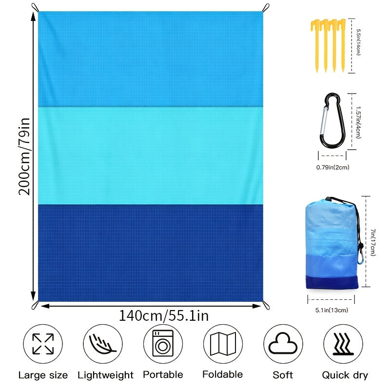 Sand-Proof Beach Blanket Extra Large – Foldable Polyester Beach Mat with 4 Corner Stakes, Lightweight Portable for Beach Camping Picnic Hiking Travel