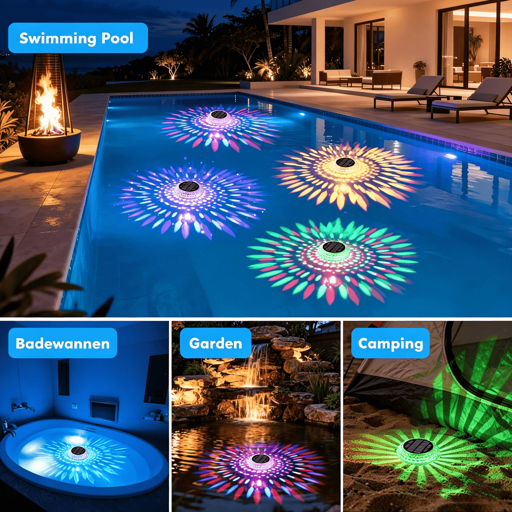 Solar Floating Pool Lights 2 Pack IP67 Waterproof, 7 Color Changing LED Underwater Light 2 Modes for Inground Above Ground Pool Hot Tub, Solar Powered Pool Decoration Night Light