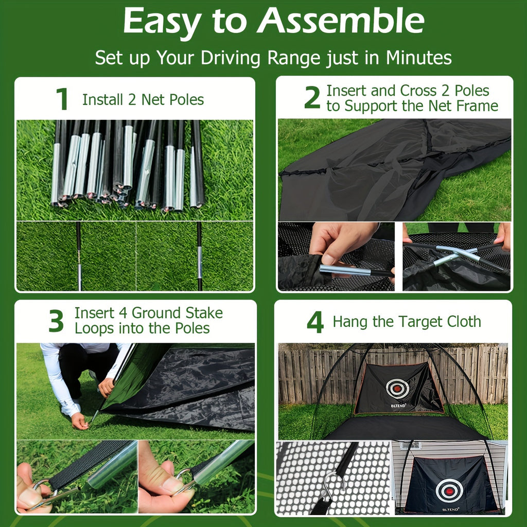 Golf Practice Net with Mat Set 10x7ft – Heavy Duty Backyard Hitting Net with 3-in-1 Turf Mat, Golf Balls & Carry Bag for Indoor & Outdoor Training