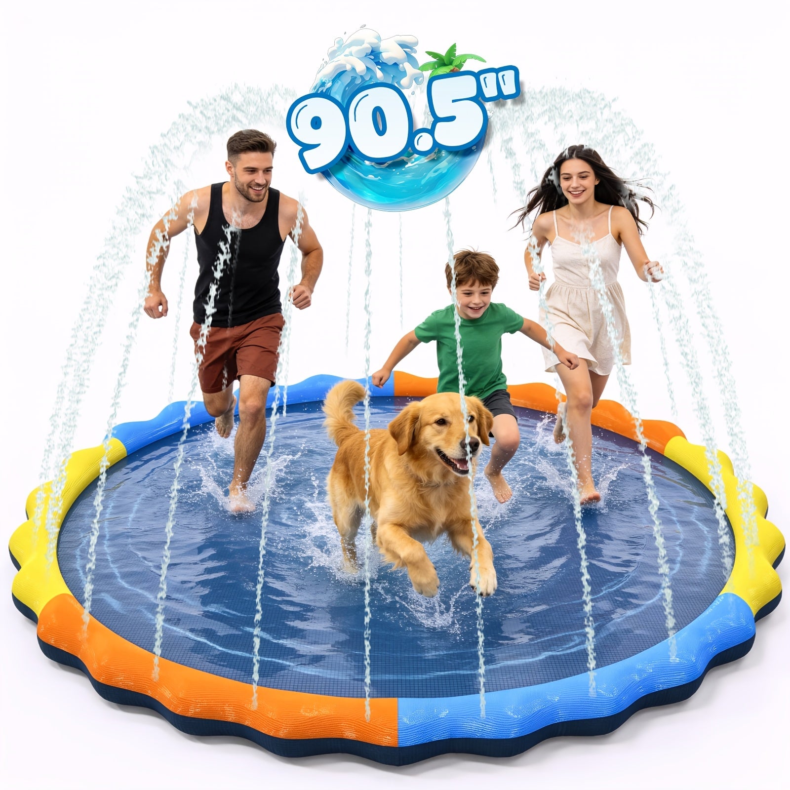 Splash Pad for Kids & Dogs Extra Large Non-Slip Outdoor Water Sprinkler Mat - 90.5" or 124" Thickened PVC Backyard Water Toy for Toddlers, Children & Pets Summer Backyard Fun