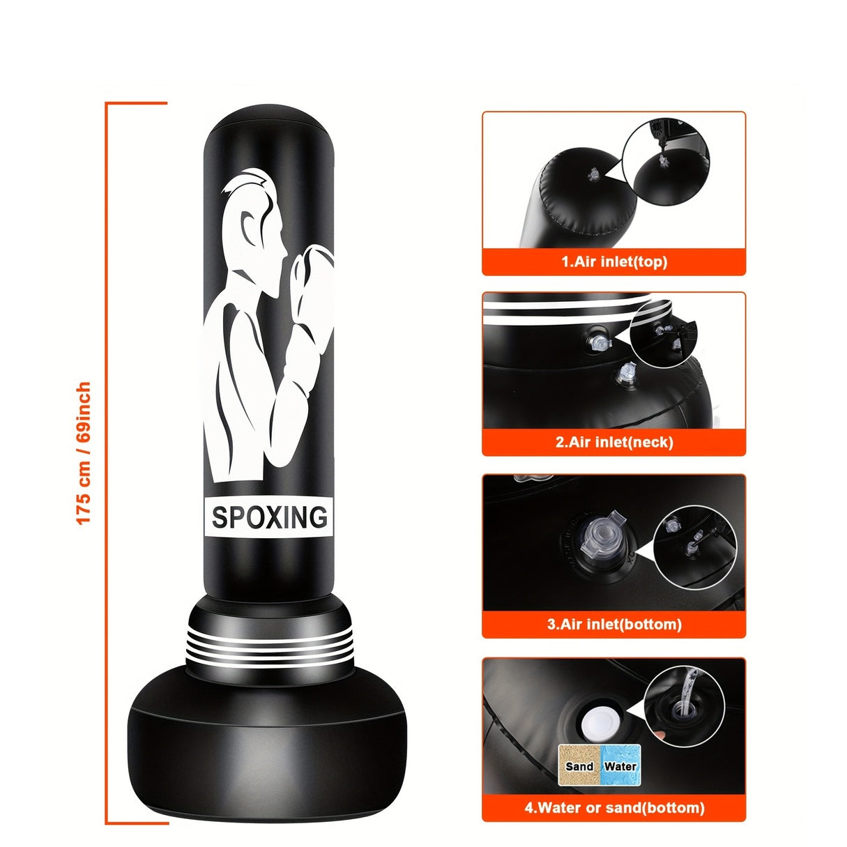 Freestanding Punching Bag with Stand 70 Inch Heavy Boxing Bag with Boxing Gloves Electric Air Pump Inflatable Training Bag for Adults Men Women Teens MMA Muay Thai Fitness Home Gym