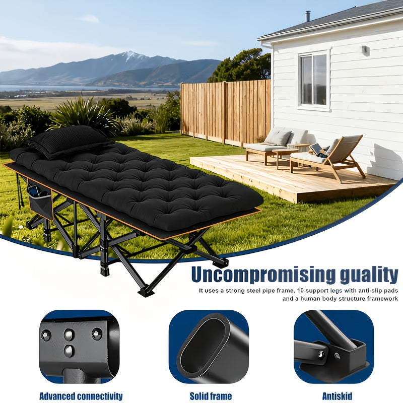 Folding Camping Cot Heavy Duty 500-700 LBS – Extra Large 75-Inch Portable Guest Bed with Mattress, Ergonomic Sturdy Frame for Camping, Hiking, Patio, Home & Outdoor Use