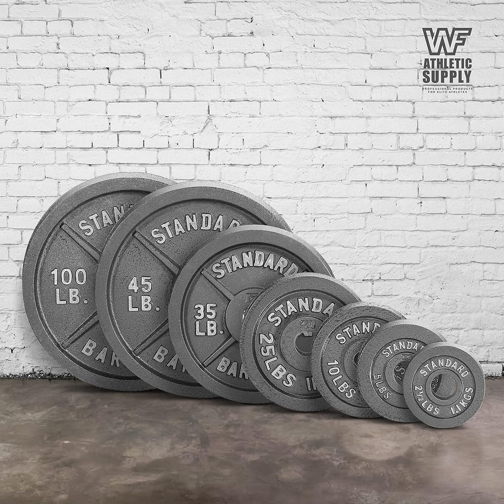 CAPHAUS 2-Inch Solid Cast Iron Weight Plates for Strength Training Weightlifting Bodybuilding Powerlifting - Grey Baked Enamel Barbell Plates 2.5LB 5LB 10LB 25LB 35LB 45LB 100LB Single & Sets