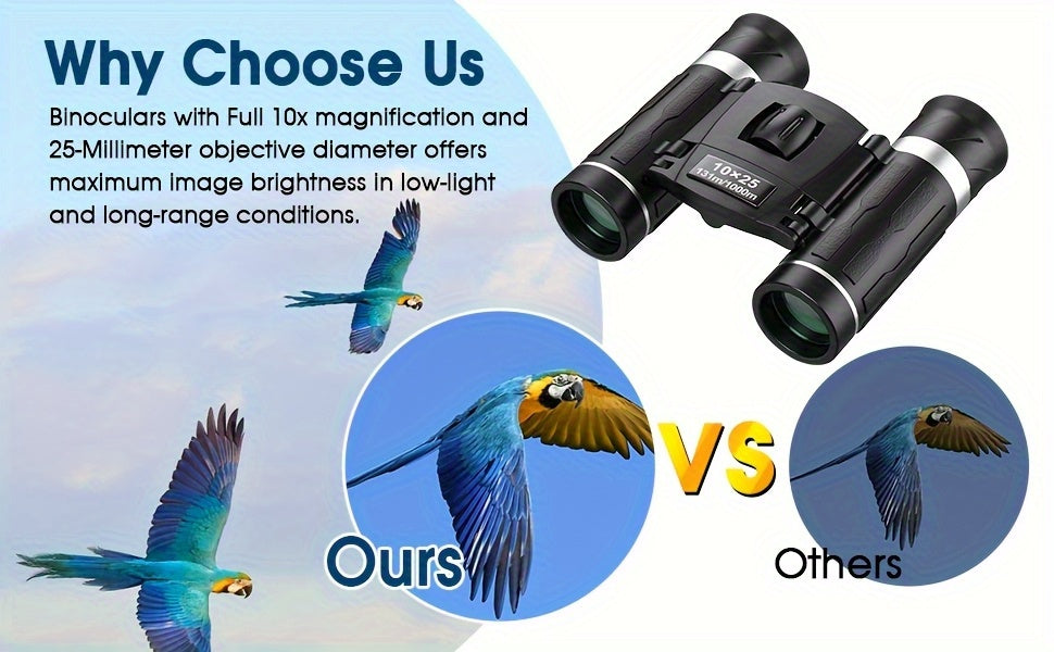 10x25 Compact Binoculars HD High Power Pocket Binoculars with Carrying Case & Neck Strap – Lightweight Durable Optics for Bird Watching Hunting Travel Sports Concerts Hiking