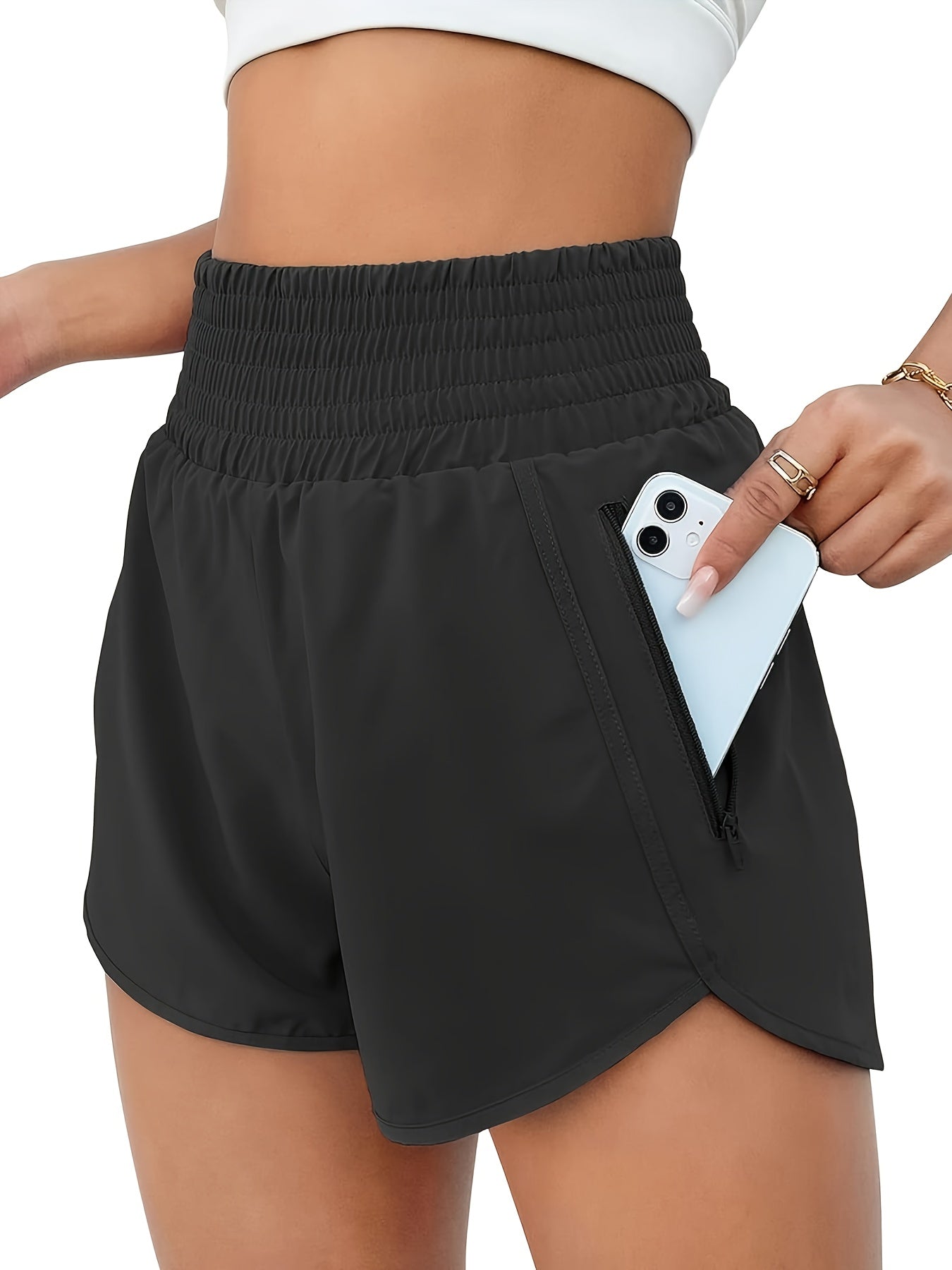 Women's High-Waisted Running Shorts with Pockets – Quick-Dry Elastic Workout Gym Shorts, No Transparency, Slant Pockets, 7 Colors, Sizes S-XXL for Running Yoga Hiking Gym