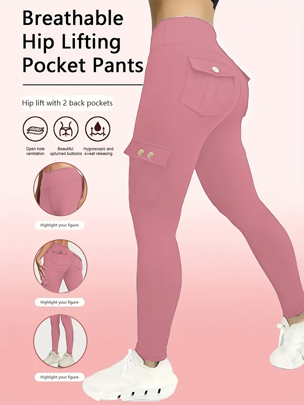 Women's Compression Leggings 3-Pack High Waisted with Flap Pockets Button Design All-Season Elastic Running Yoga Gym Sports Leggings Black Blue Gray Pink Red M-XXL
