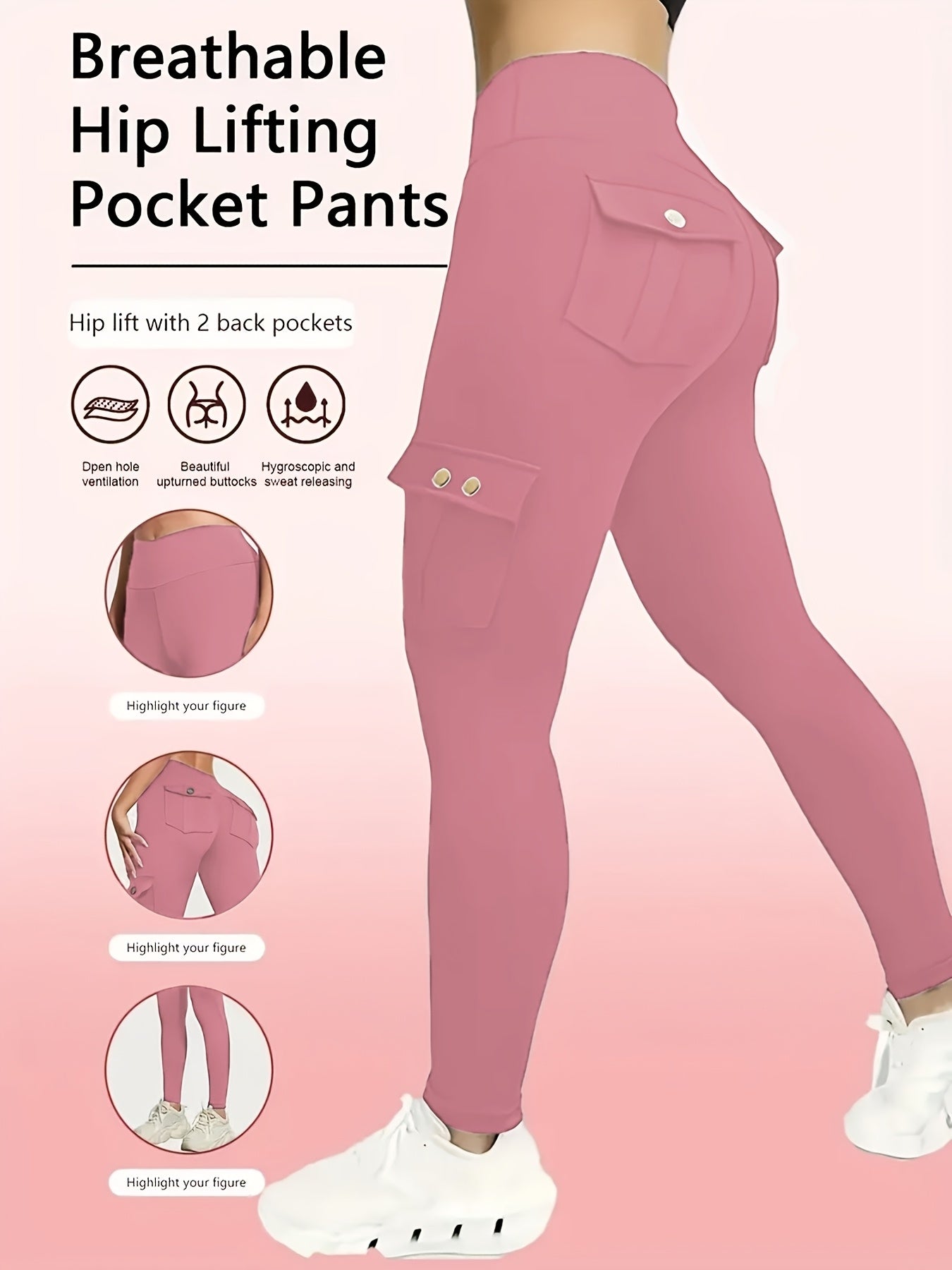 Women's Compression Leggings 3-Pack High Waisted with Flap Pockets Button Design All-Season Elastic Running Yoga Gym Sports Leggings Black Blue Gray Pink Red M-XXL