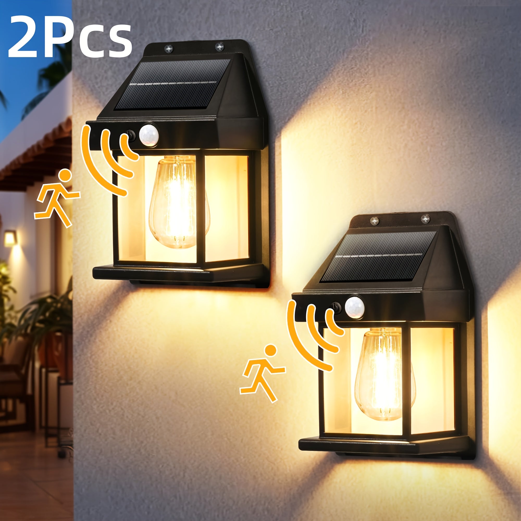Solar Wall Lights Outdoor Motion Sensor Waterproof Dusk to Dawn 3 Modes – Solar Porch Lights for Terrace Garage Shed Courtyard Fence 2 or 4 Pack