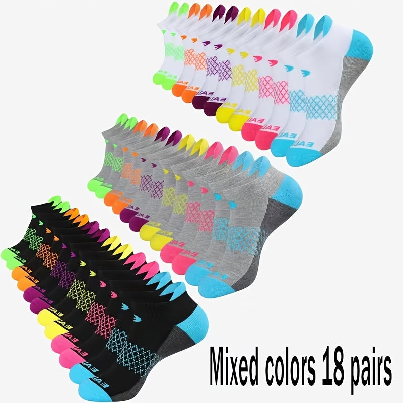 Women's Athletic Socks 18 Pairs Colorful Stripe Low Cut Non-Slip Breathable Running Basketball Gym Sports Socks Spring Summer All Season