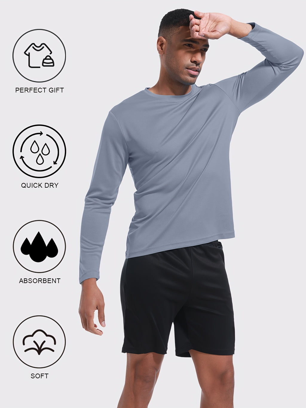 Quick-Dry Long Sleeve Sports T-Shirts for Men 5-Pack – Breathable Moisture-Wicking Athletic Workout Shirts Running Gym Training S-XXL