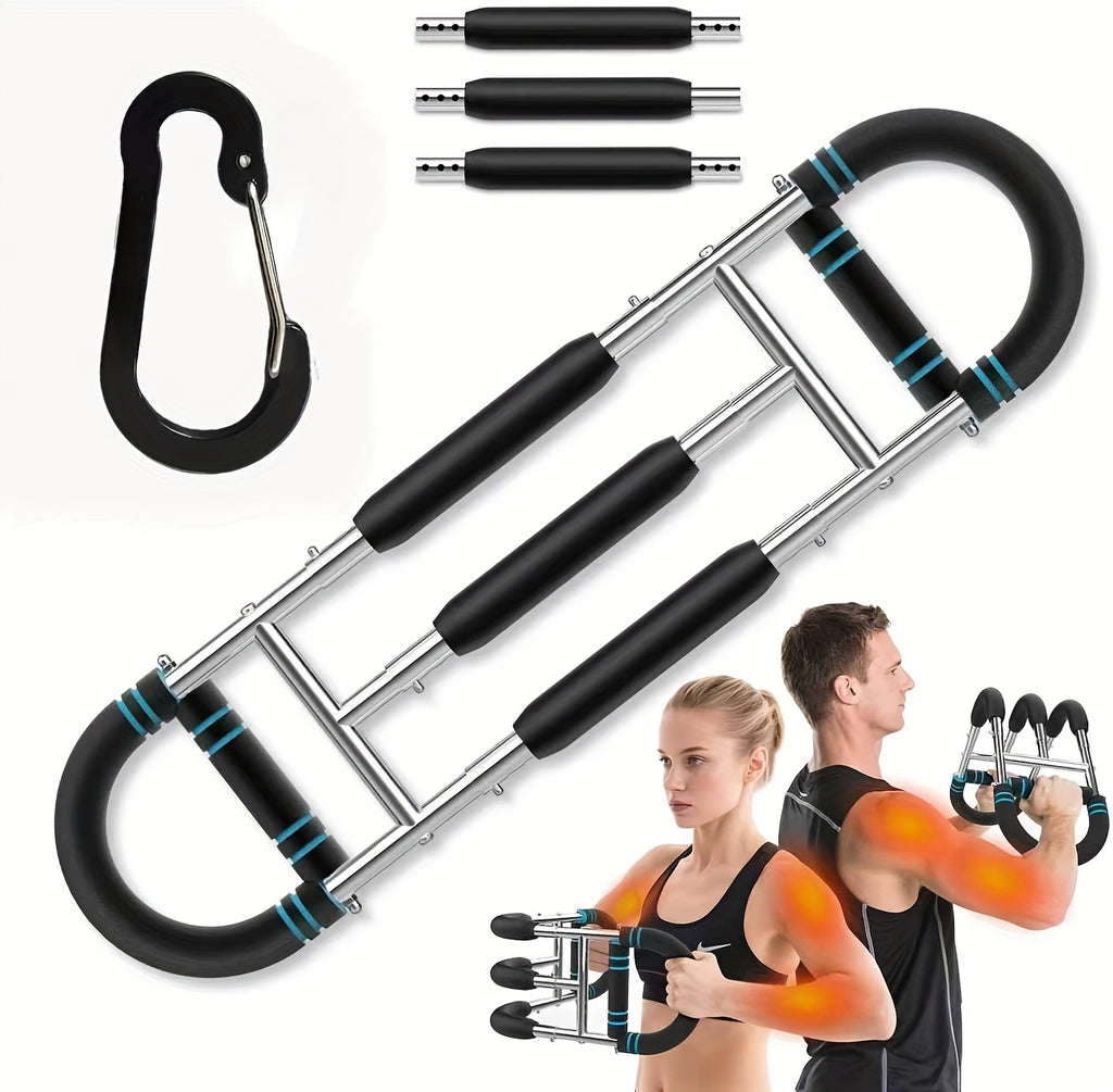 Arm Training Spring Exercise Bar 3-Speed Adjustable Resistance – Forearm Triceps Chest Exerciser Detachable Portable Home Gym Fitness Equipment – Upper Body Strength Trainer for Men & Women