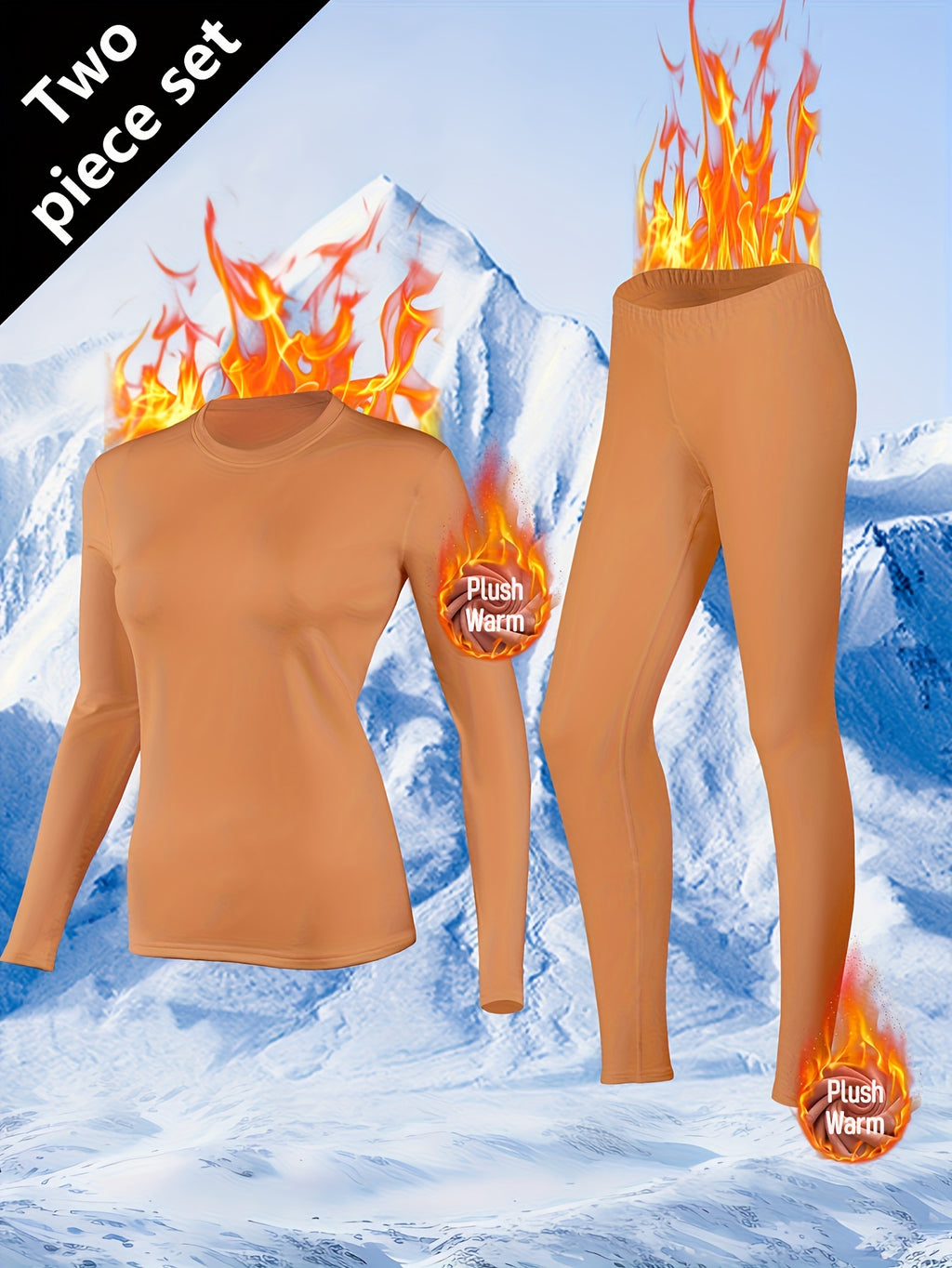 Women's Thermal Underwear Set 2-Piece – Compression Base Layer Lined Leggings & Top for Winter Sports Skiing Yoga Cycling, Soft Knit 90% Polyester, Black, S-XXL