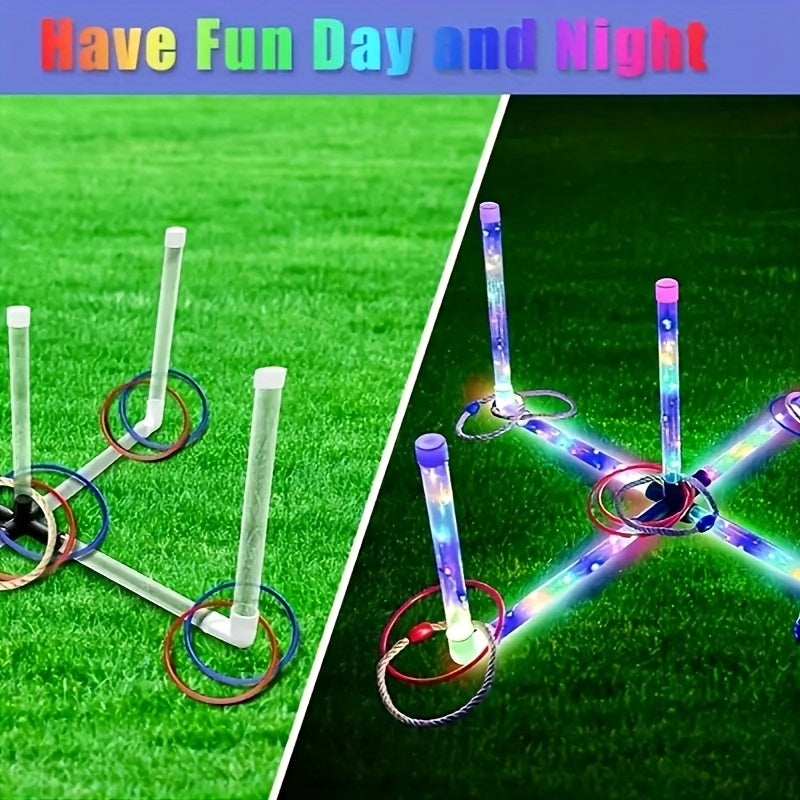 LED Ring Toss Outdoor Game – Glow-in-the-Dark Lawn Game for Nighttime Backyard Family Parties Ages 14+ Birthday Christmas Holiday Gift Throwing Competition