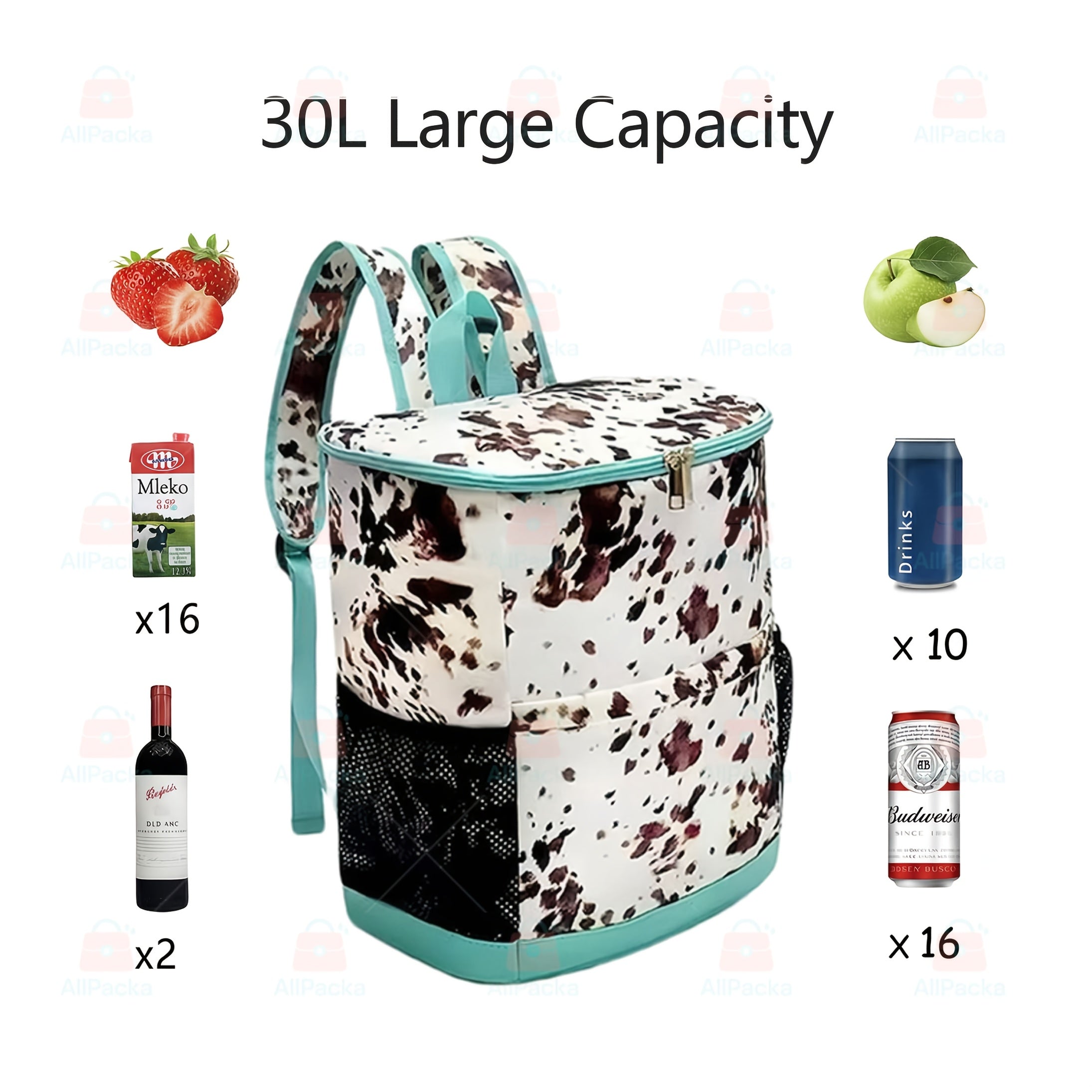 Insulated Cooler Backpack 30-Can Leopard Print Nylon Portable Cooler Bag with Mesh Pockets Adjustable Straps for Beach Camping Picnic Outdoor Travel Daily Use