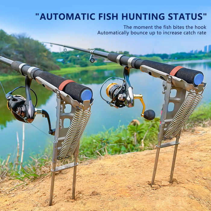 Stainless Steel Fishing Rod Holder Stand – 360° Rotation Automatic Spring Ground Support Bracket, No Assembly, Corrosion-Resistant for Bank Shore Ice Fishing