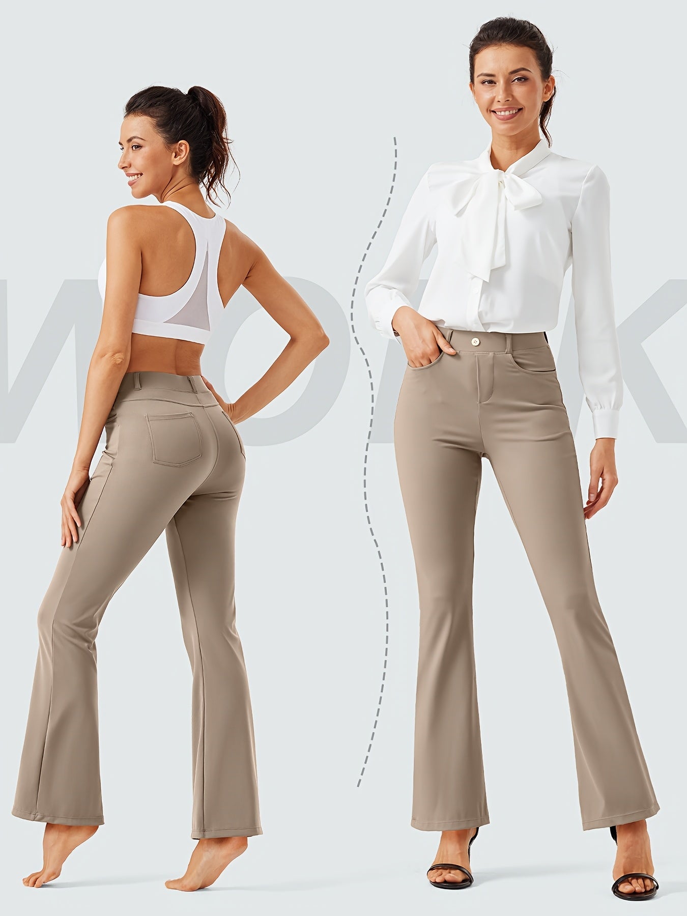 Women's Flare Leg Yoga Pants with 4 Pockets – High Waist Tummy Control Stretch Work Dress Slacks, Soft Nylon Spandex Fabric for Yoga Office Casual Daily Wear, S-XXL