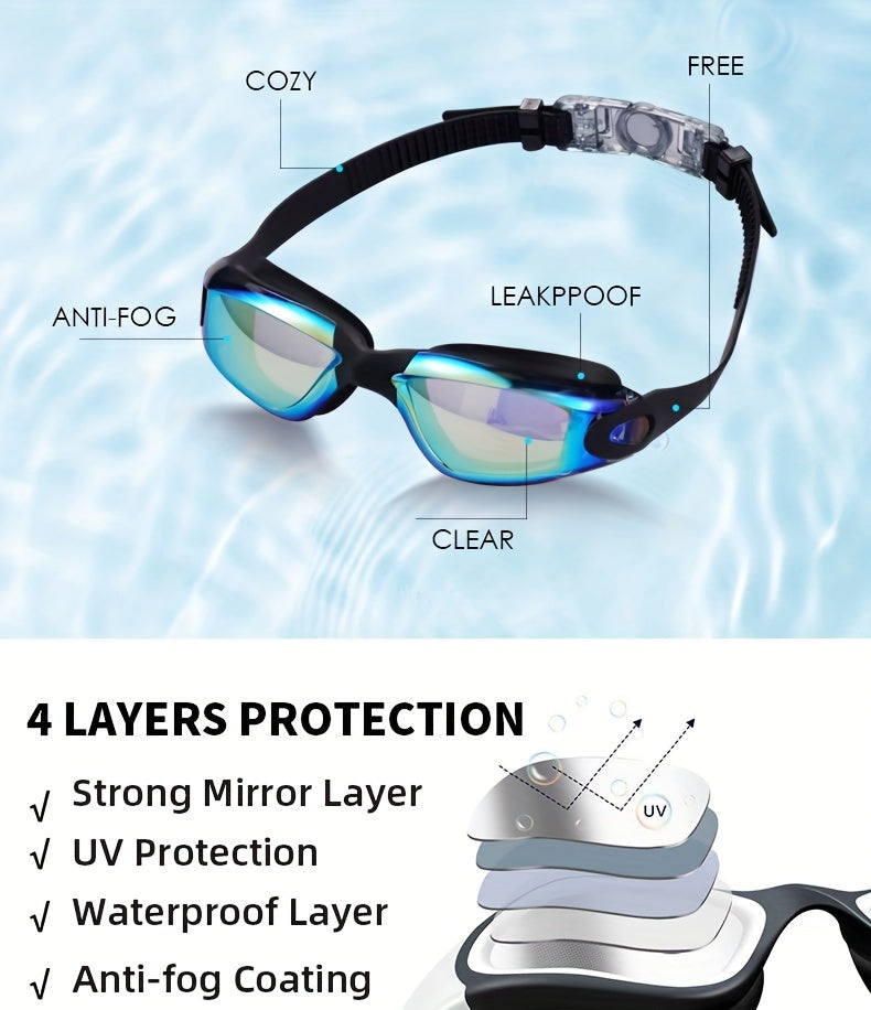 2-Pack HD Swim Goggles Gold-Plated Lens Anti-Fog Anti-Leak with Adjustable Strap & Earplugs - Professional Clear Vision Pool Goggles for Beginners, Daily Training, Men & Women (Black/White or Blue/Red)