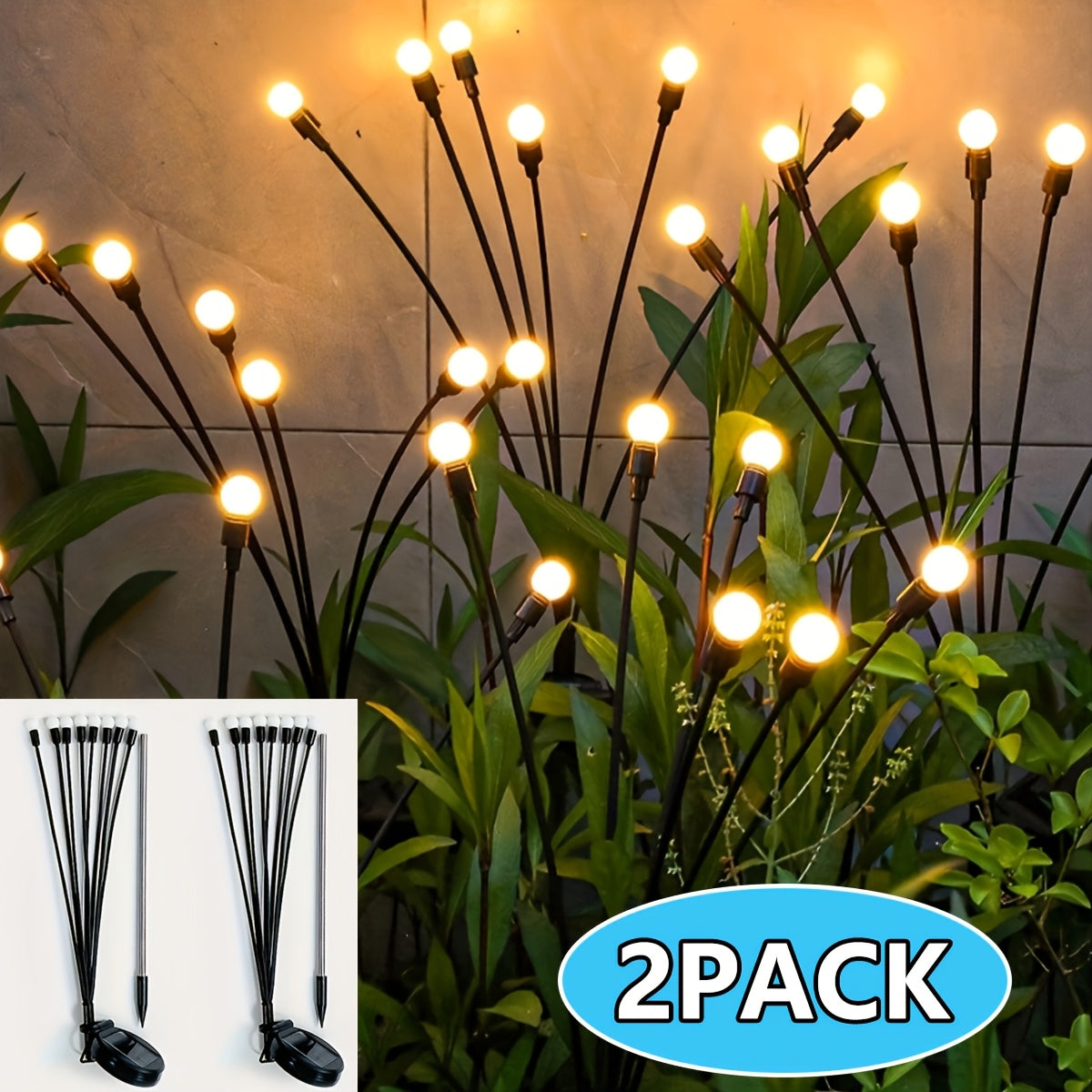 Solar Firefly Lights Outdoor – IP65 Waterproof Garden Path Lights, Warm White Glow, Easy Stake Install, 2-Pack or 4-Pack for Yard, Lawn, Courtyard, Patio & Wedding Decoration