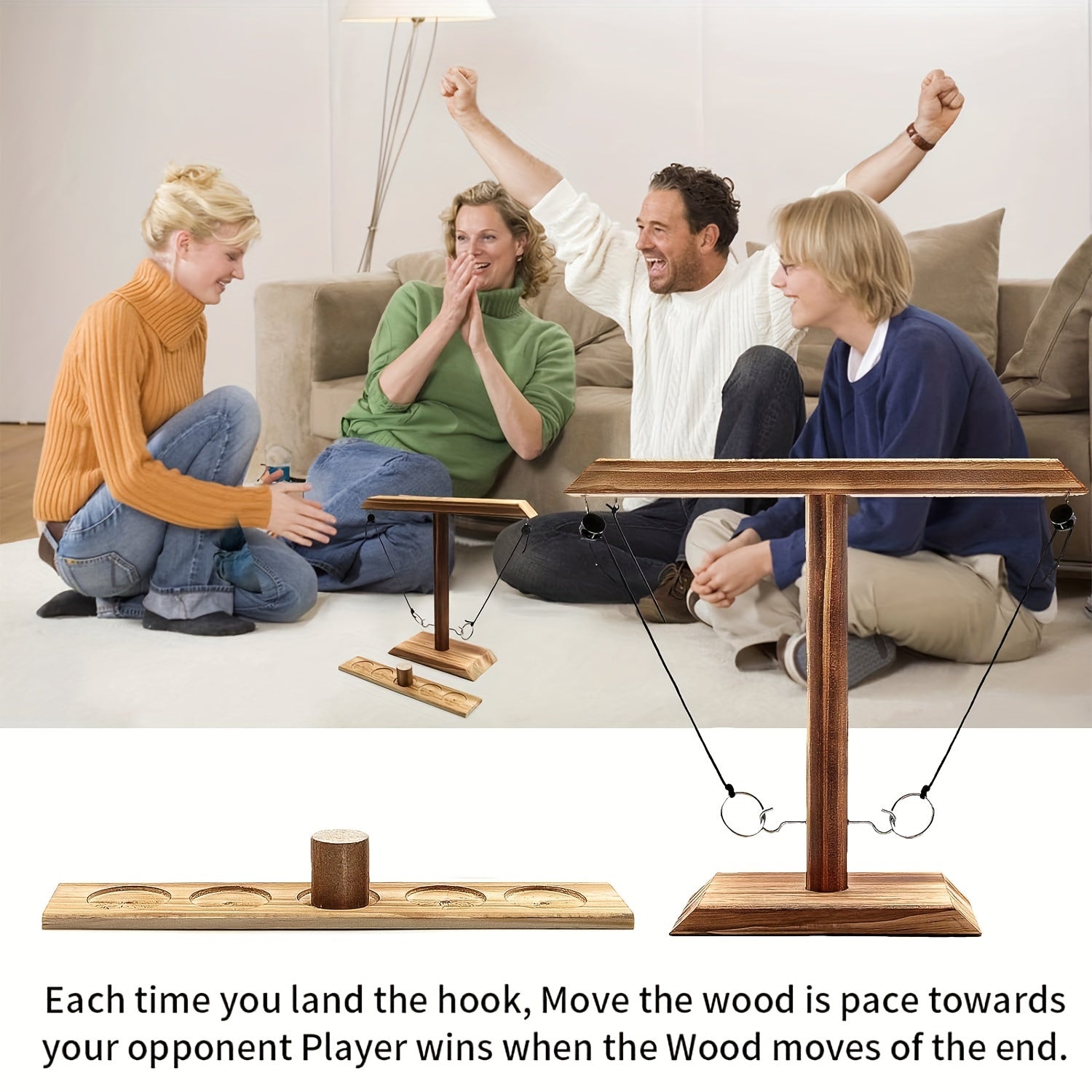 Wooden Ring Toss Game Hook and Ring Game - Indoor Outdoor Party Game for Family Gatherings Bar Backyard Camping, Easy Assembly Natural Wood Design, Fun Holiday Gift for Adults Kids
