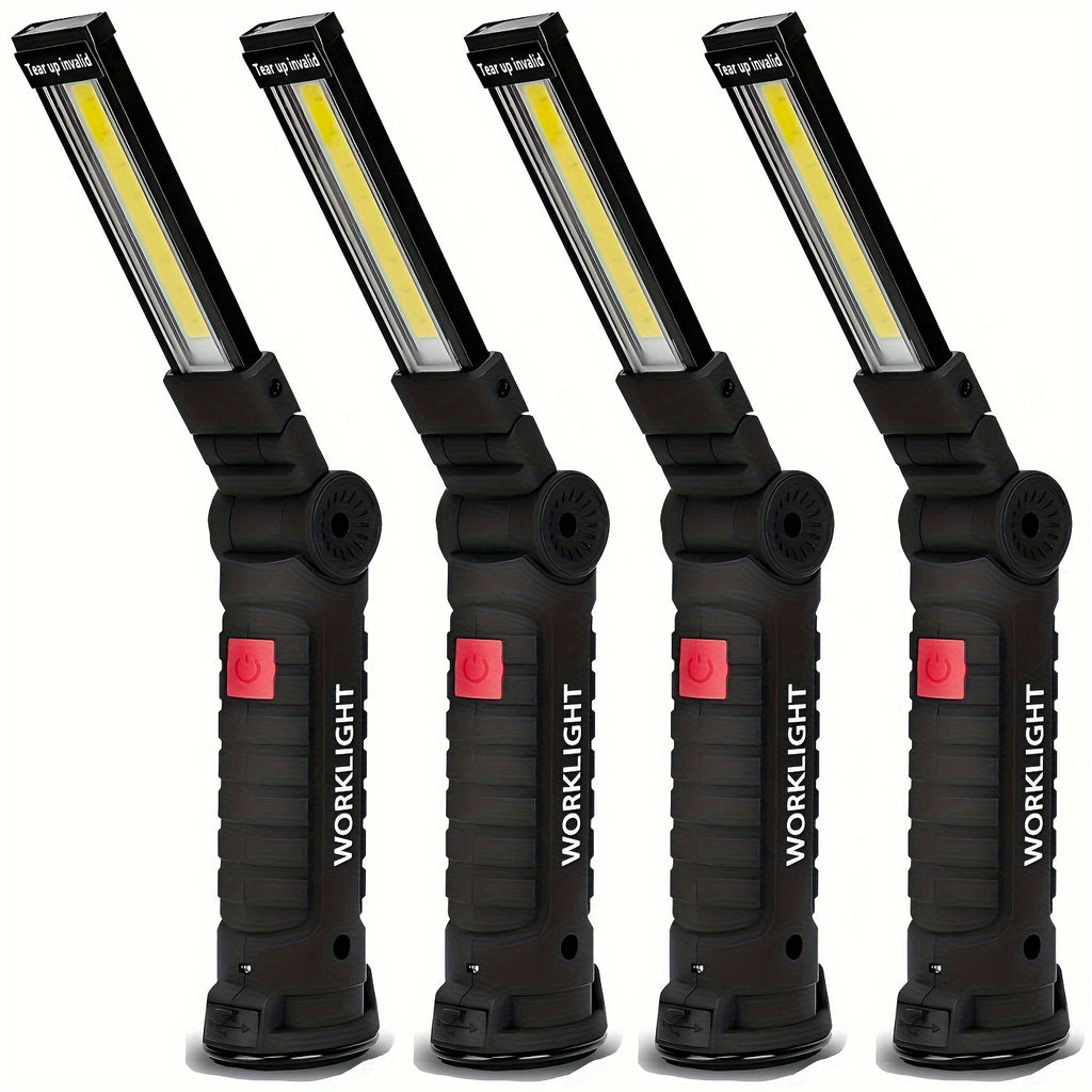 COB LED Rechargeable Work Light with Magnetic Base Multi-Pack - Portable Hanging Flashlight for Camping Garage Yard Emergency - Solar Front Mini Work Light Combo Sets