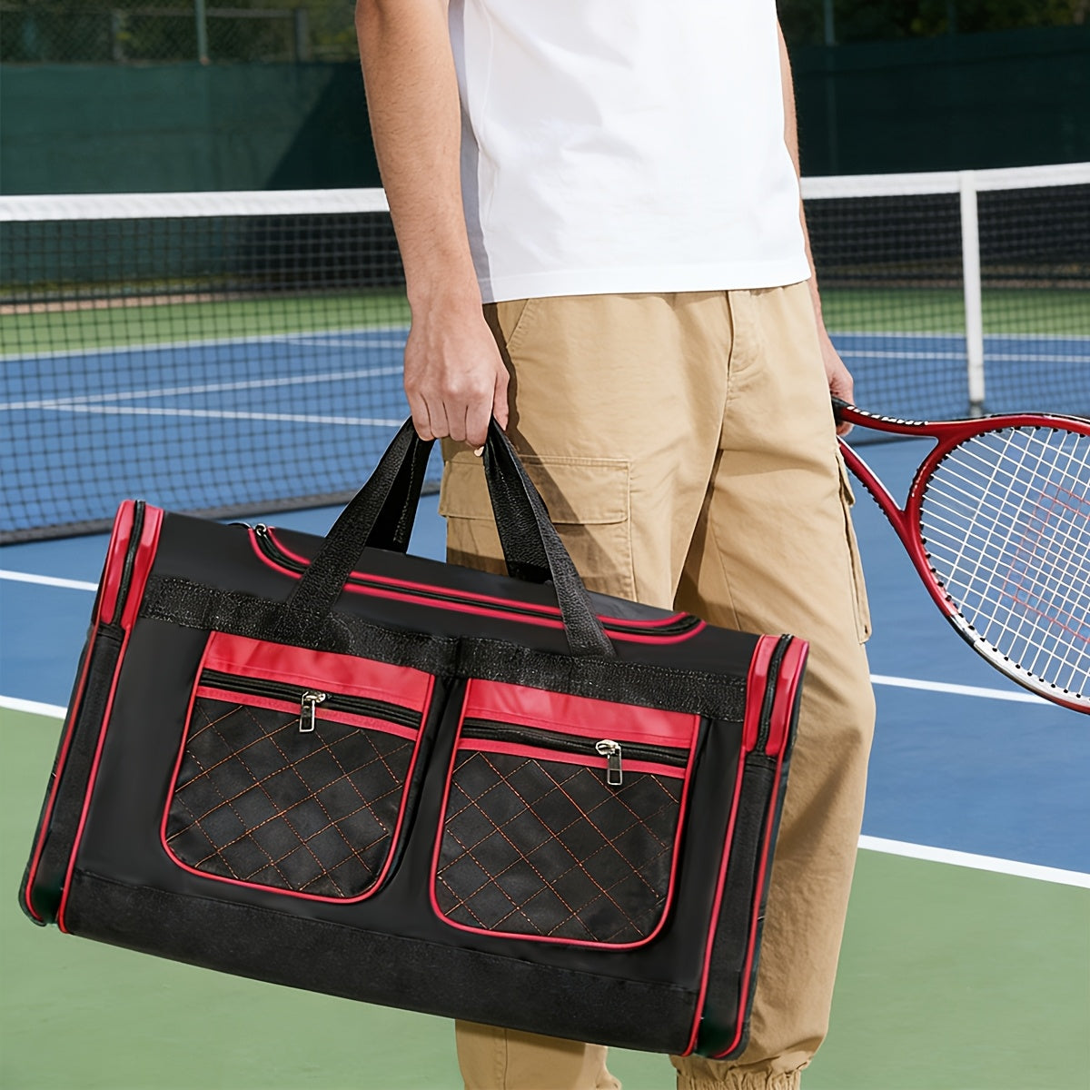 Large Capacity Duffel Bag Heavy Duty – Multi-Pocket Gym Travel Camping Outdoor Bag with Adjustable Strap for Men Women Black Blue Red