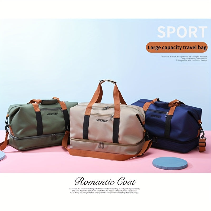 Dry Wet Separation Travel Bag for Women – Large Capacity Herringbone Gym Yoga Fitness Bag, Overnight Weekend Tote Handbag for Leisure Outdoor Travel & Sports
