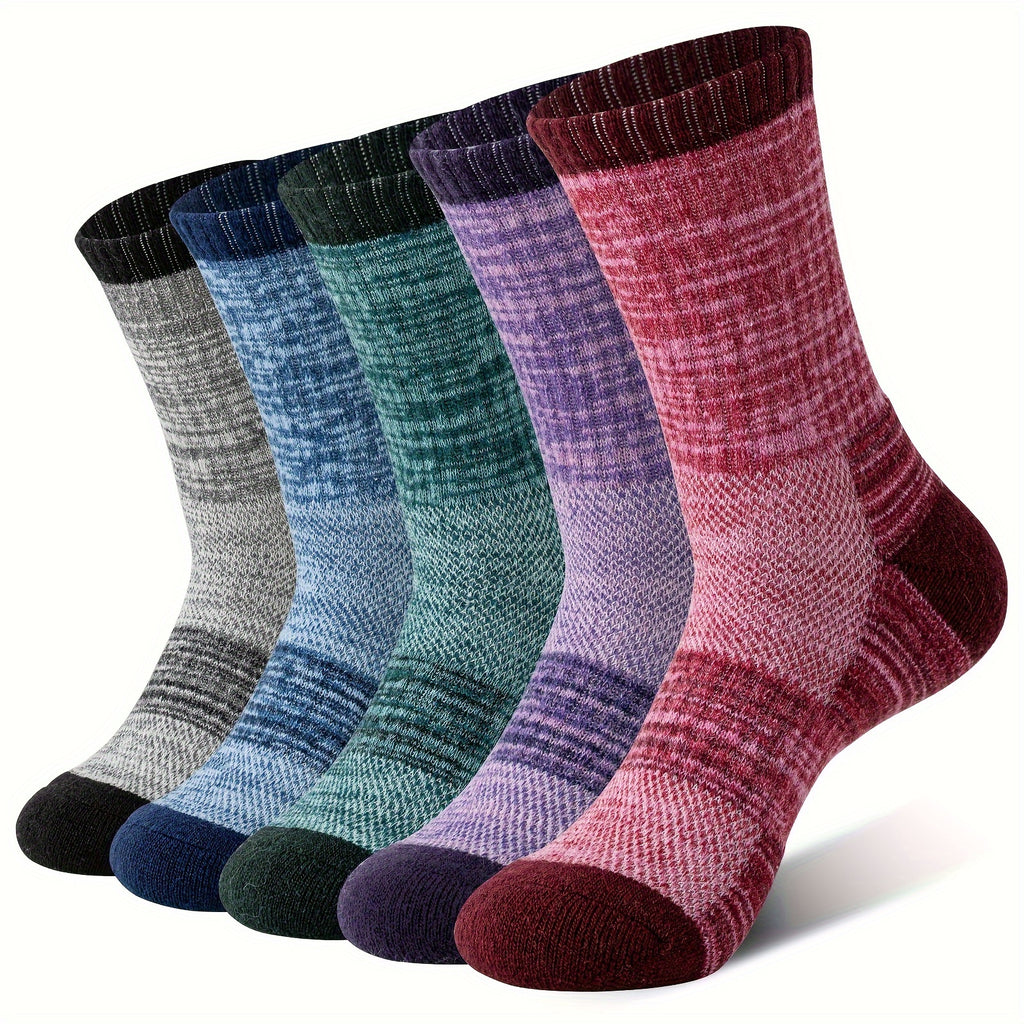 Merino Wool Hiking Socks 5 Pairs Men & Women – Compression Support, Thick Cushion, Sweat-Wicking & Breathable – Sizes M & L – Multicolor, Dark & Earth Tones – Outdoor Trail & Cold Weather Sock Gift Set