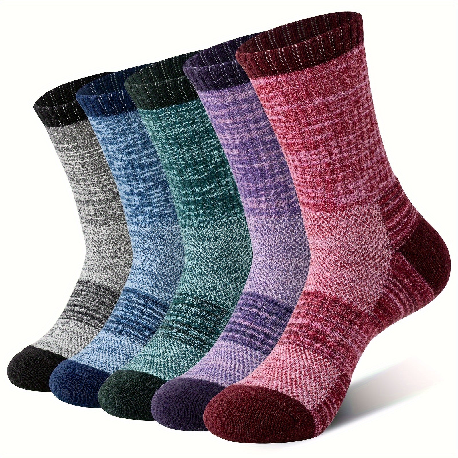 Merino Wool Hiking Socks 5 Pairs Men & Women – Compression Support, Thick Cushion, Sweat-Wicking & Breathable – Sizes M & L – Multicolor, Dark & Earth Tones – Outdoor Trail & Cold Weather Sock Gift Set